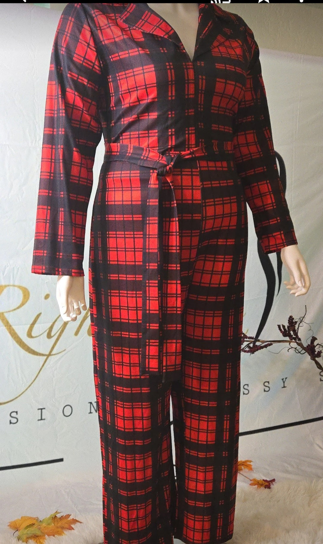 🔥 Plaid Power: Red & Black Belted Jumpsuit (Size 3X)