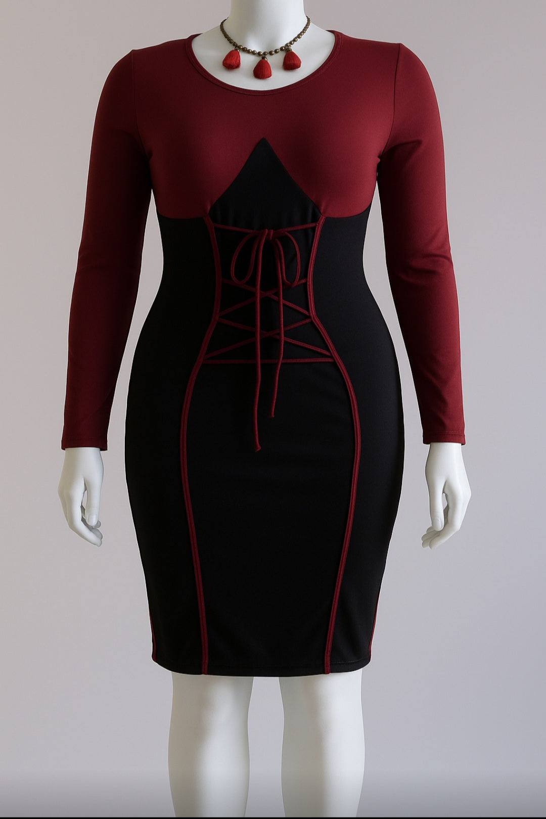 Burgundy & Black Bodycon Corset Dress