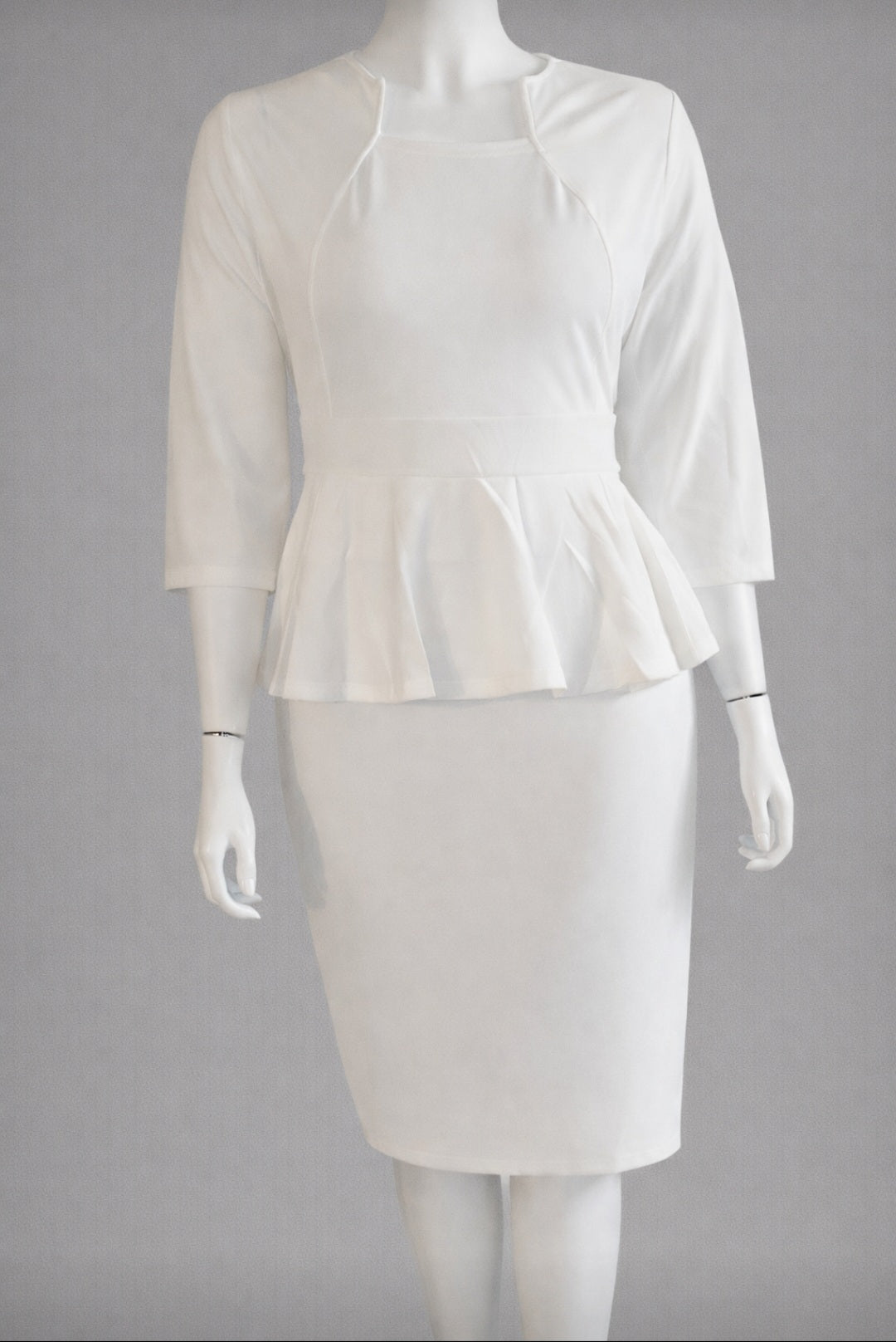 Elegant White Peplum Midi Dress