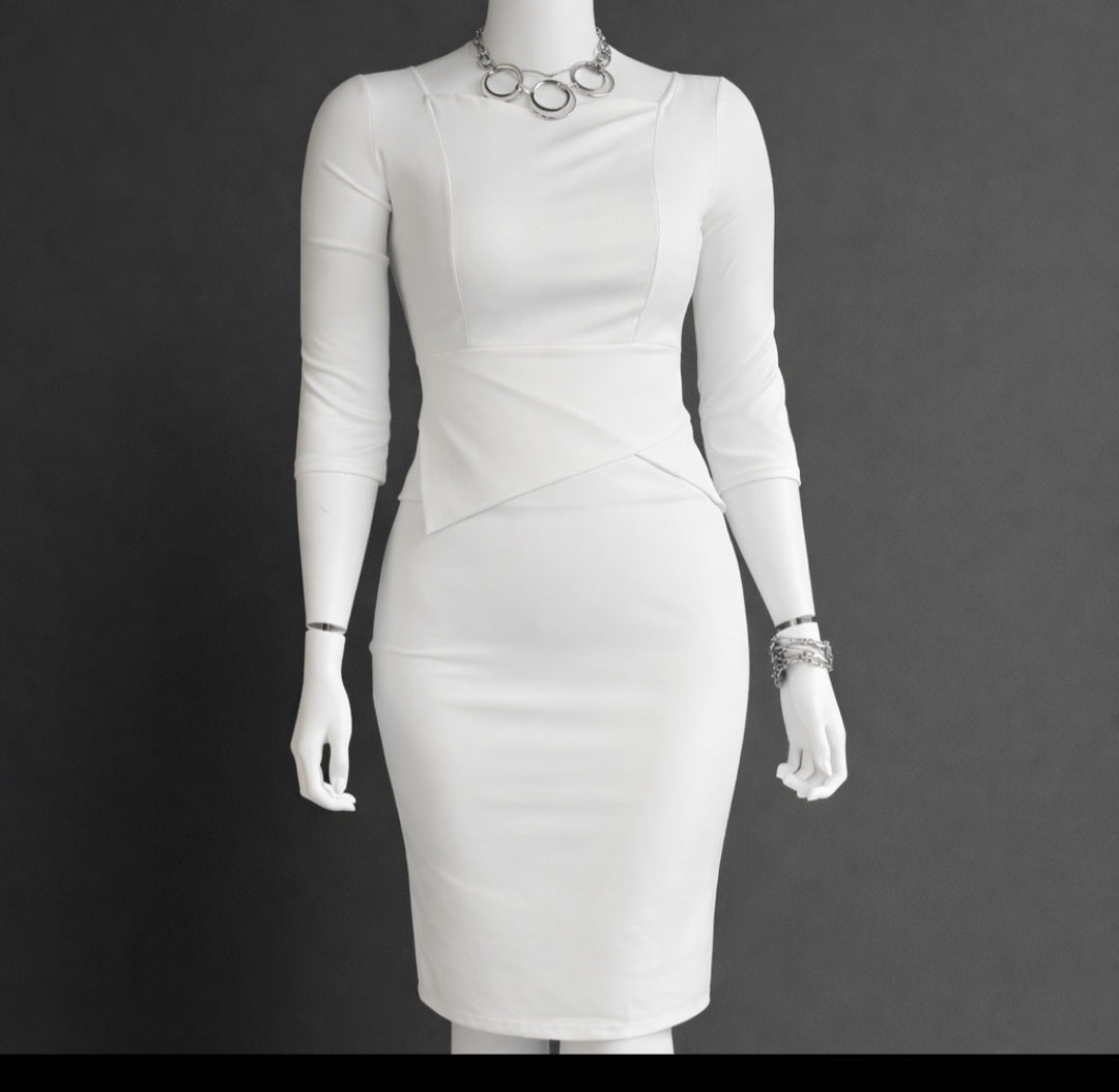 Elegant White Asymmetrical Waist Bodycon Dress
