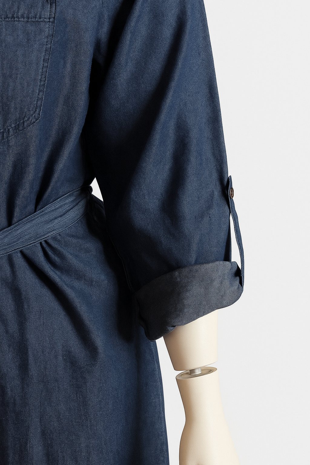 Denim Tie Waist Midi Dress with Pockets