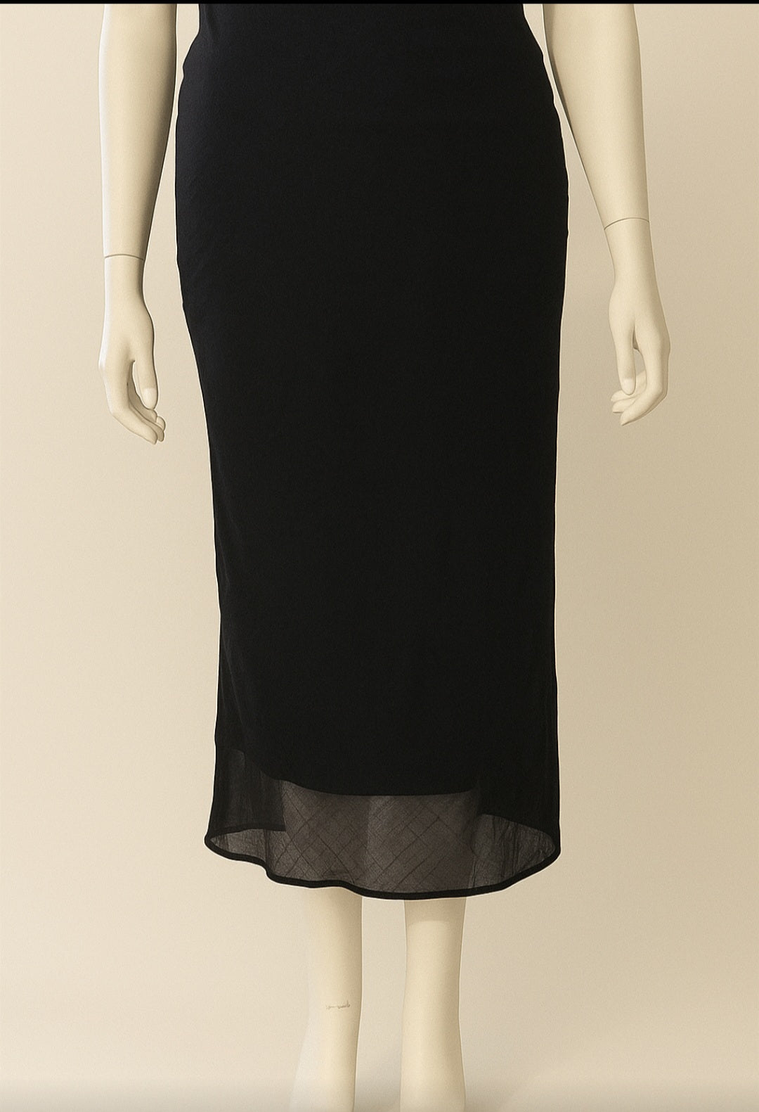 Black Sheer Overlay Midi Skirt with Lining