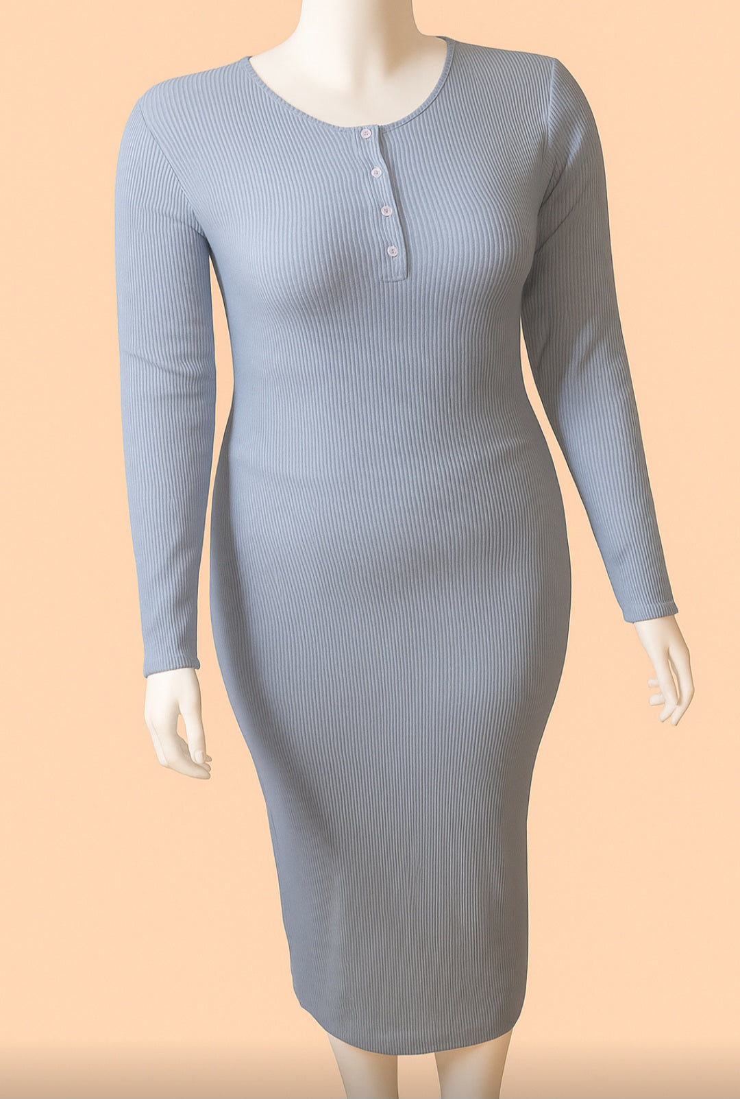 Light Blue Ribbed Midi Bodycon Dress