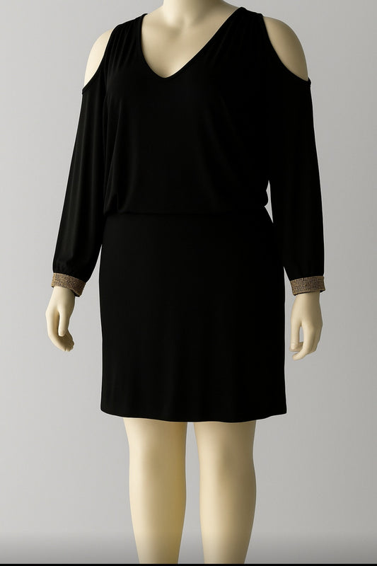 Midnight Glam Cold-Shoulder Midi Dress