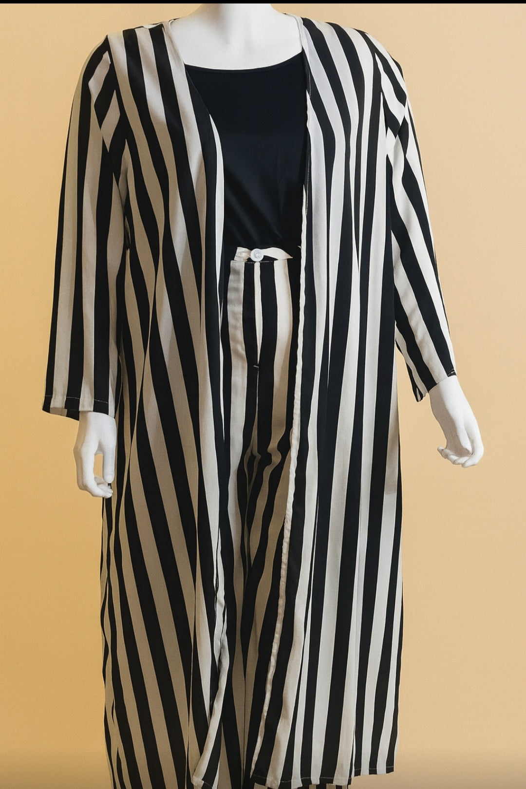 Black & White Striped Two Piece Duster Suit