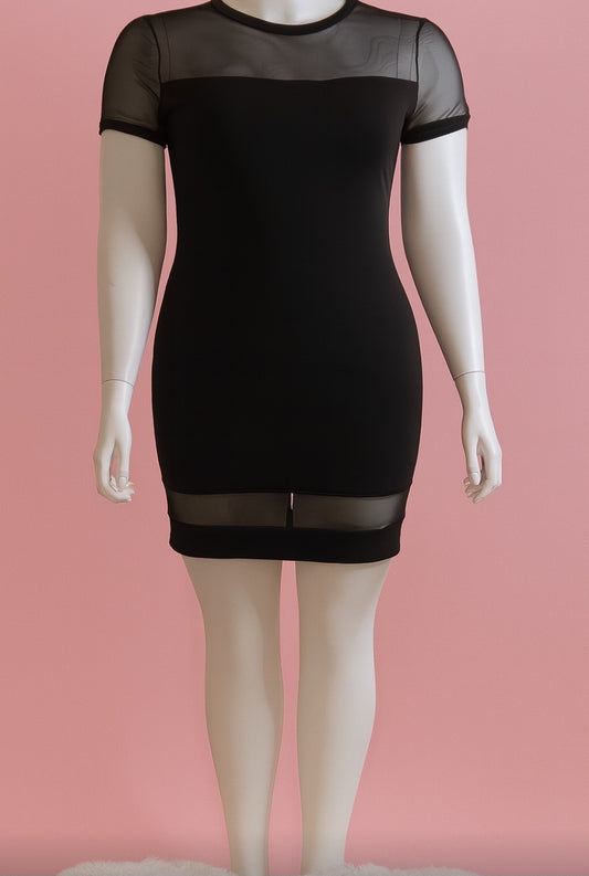 Midnight Mesh Panel Mini Dress
