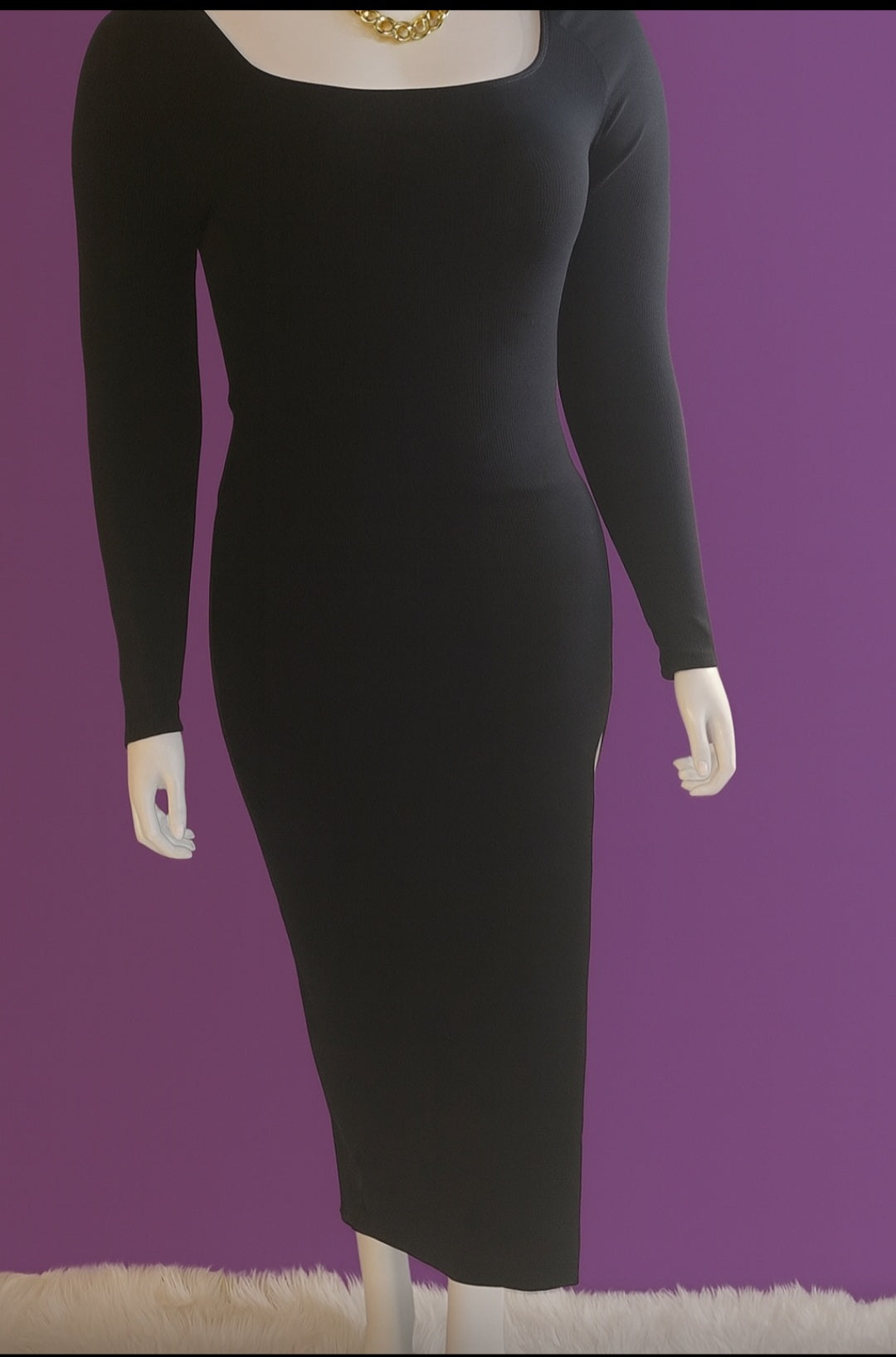 Classic Black Square Neck Bodycon Maxi Dress