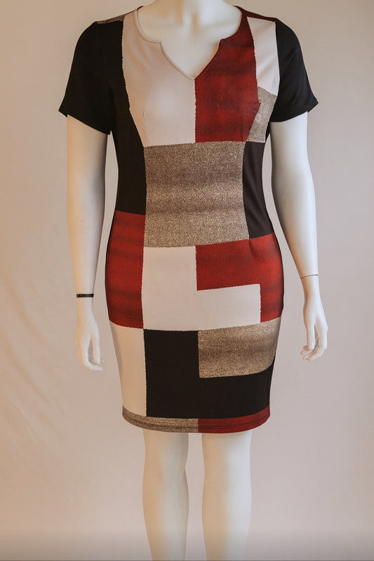 Modern Mosaic Colorblock Sheath Dress