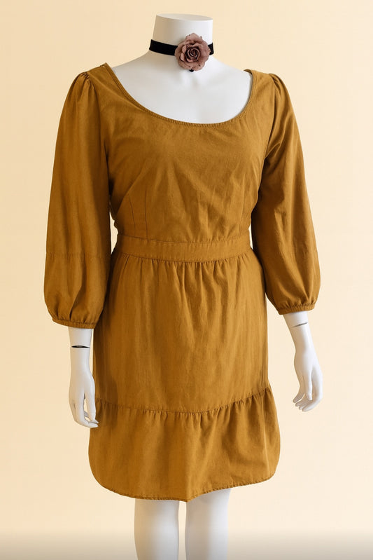 Mustard Long Sleeve Tiered Dress