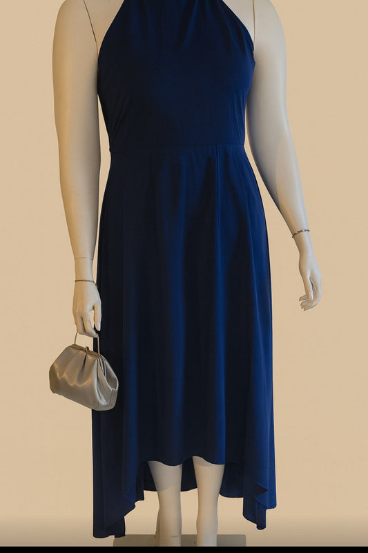 Midnight Elegance High-Low Halter Dress