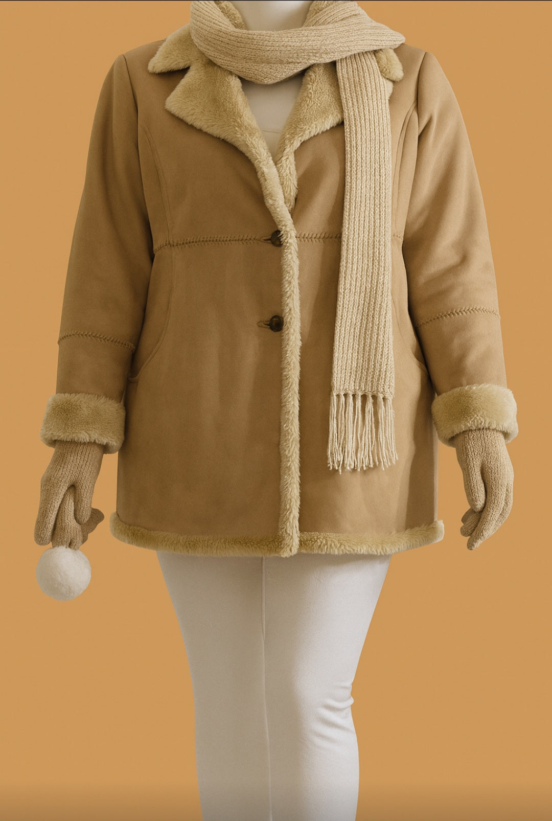 Fleece Lined Button Up Winter Coat with Pockets