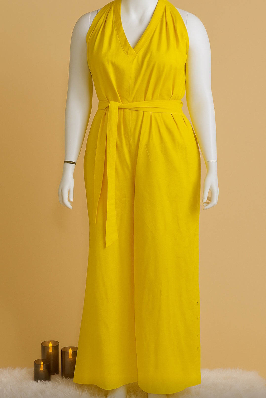 Sunshine Yellow Halter Jumpsuit with Pockets