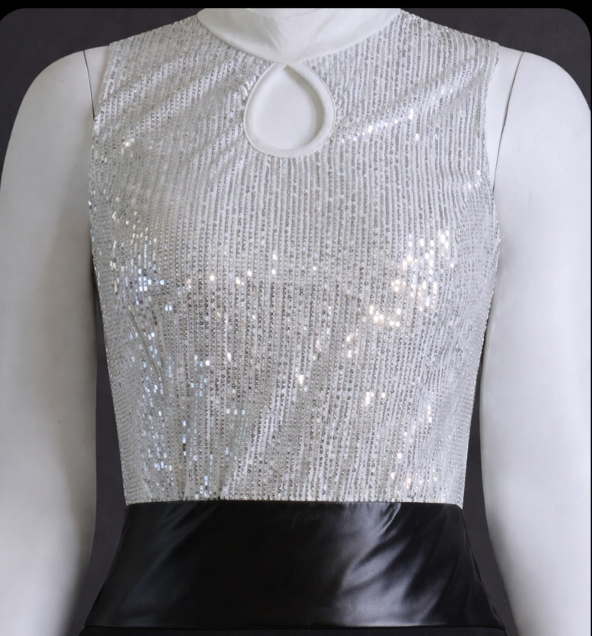 Silver Sequin Keyhole Bodysuit