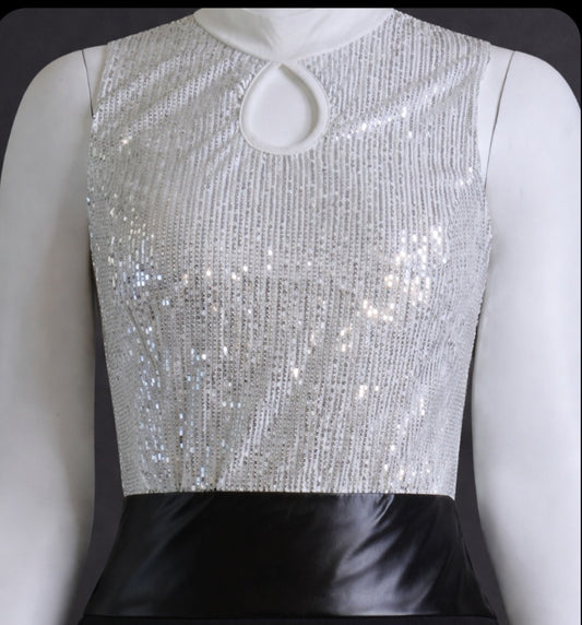Silver Sequin Keyhole Bodysuit