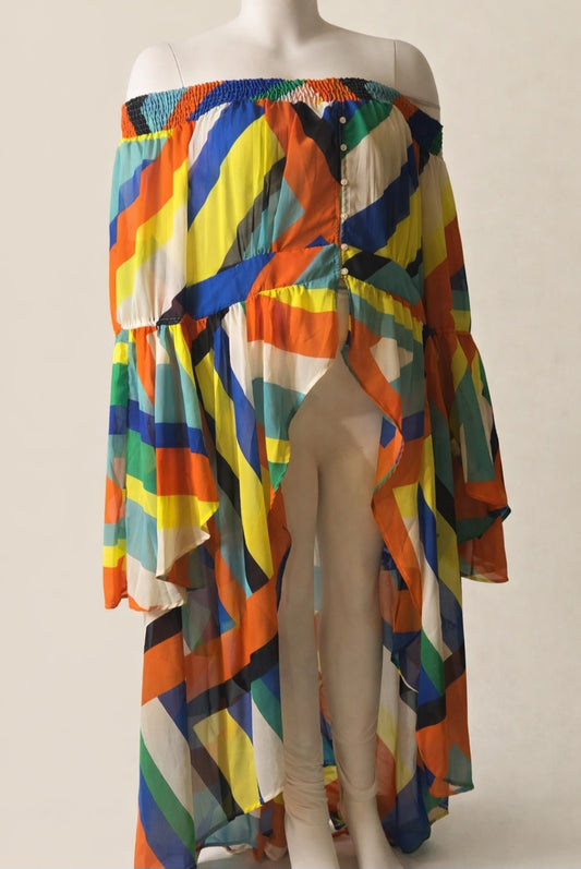 Flowy Off Shoulder Statement Top with Flounce Sleeves