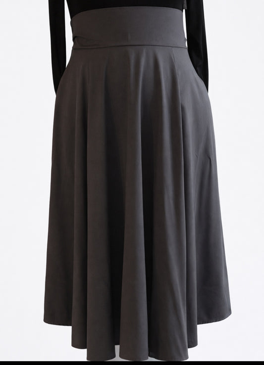 Classic A-Line Maxi Skirt with Side Pockets & Tie Back Sash