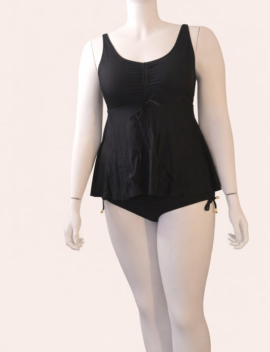 Classic Black Skirted Tankini Two Piece Swimsuit