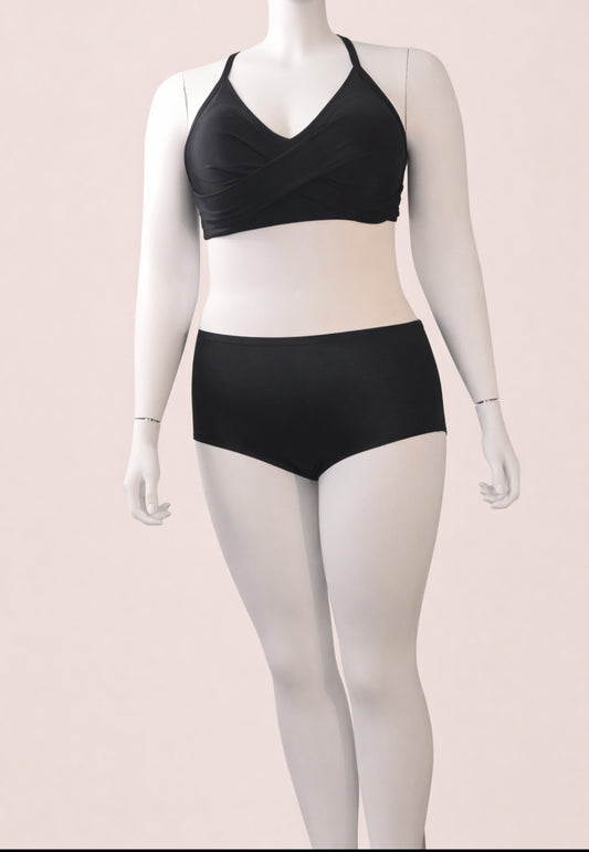 Classic Black Cross Back Two Piece Bikini Set