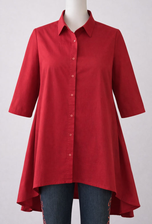 Flowy High Low Button Front Blouse