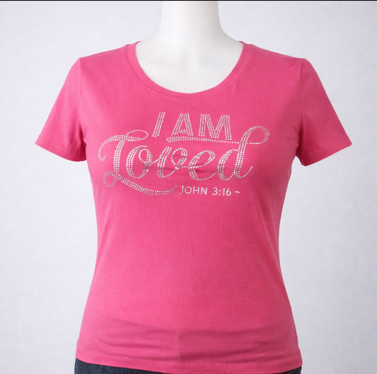I Am Loved Clear Rhinestone Faith Tee -John 316