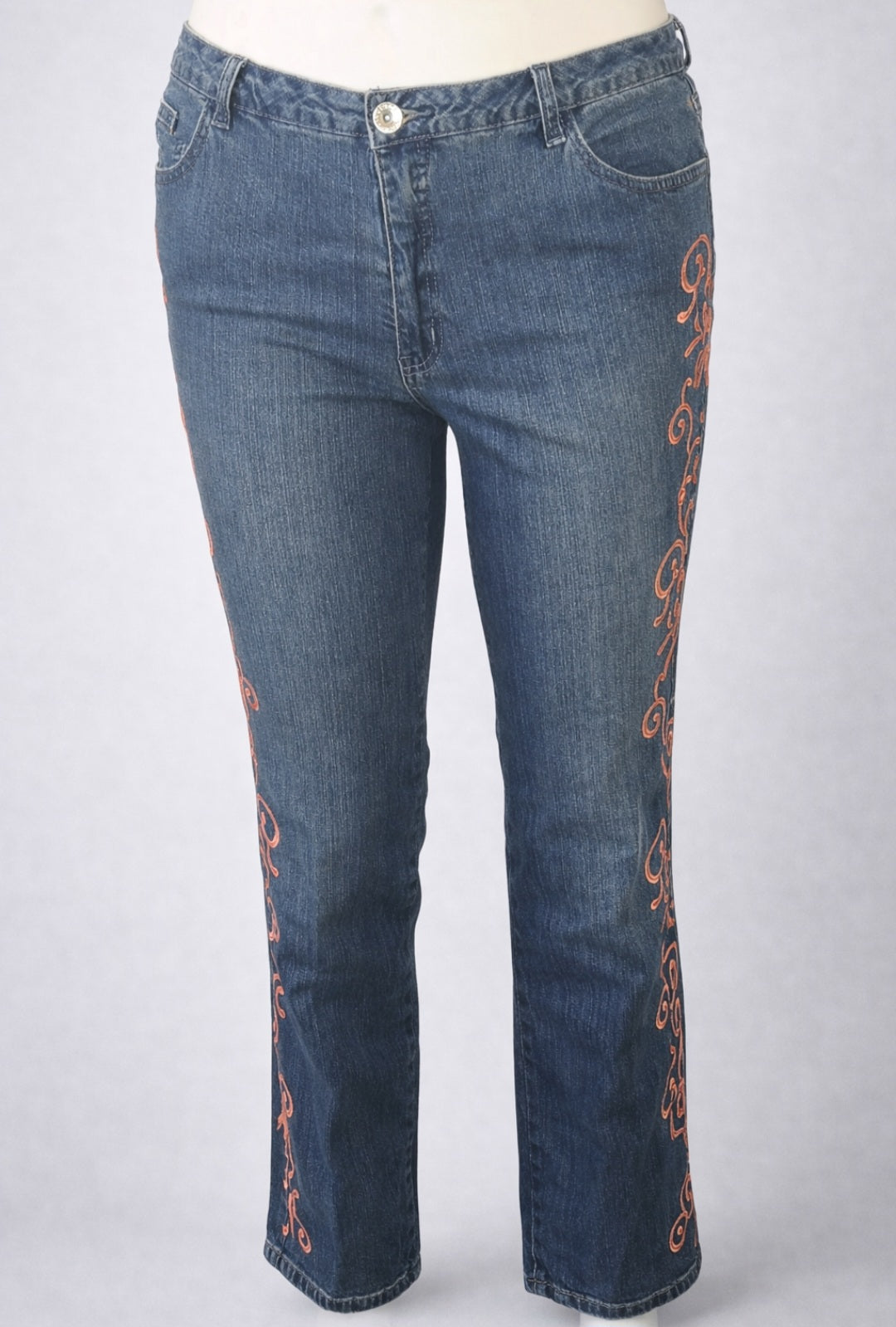 Coral Bloom Embroidered Bootcut Jeans