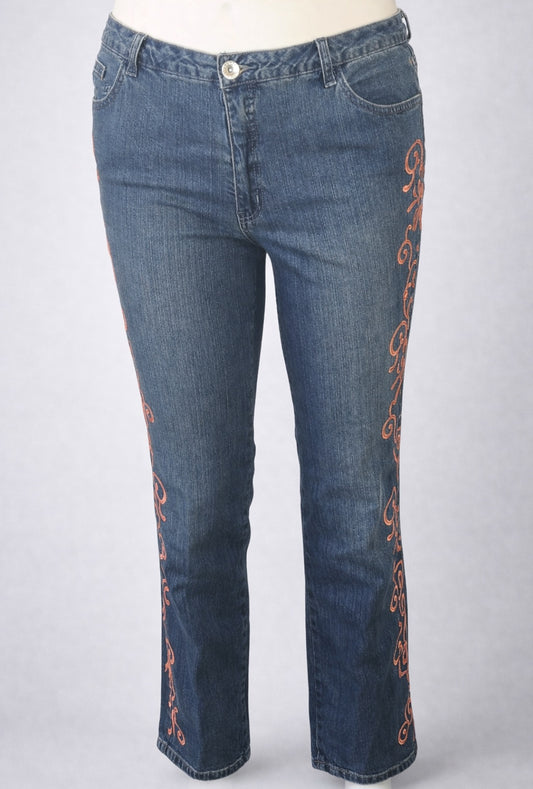 Coral Bloom Embroidered Bootcut Jeans