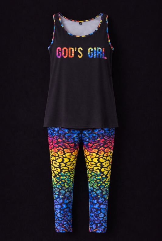 "God's Girl" Rainbow Activewear Two Piece Set
