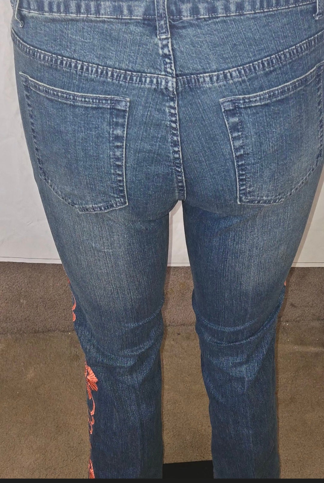 Coral Bloom Embroidered Bootcut Jeans