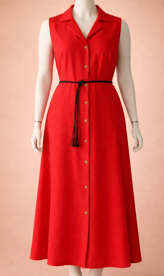 Sleeveless Button Front Maxi Dress with Collar Neckline