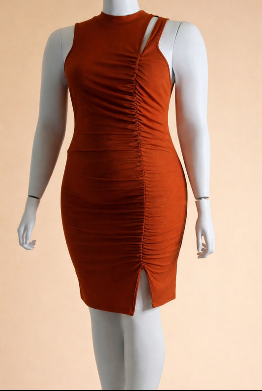 Rust Ruched Confidence Bodycon Dress