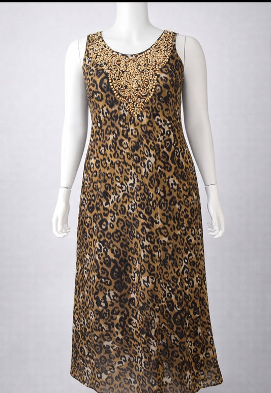Golden Leopard Embellished Maxi Dress