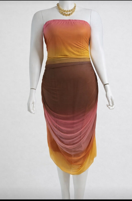 Sunset Glow Layered Sheer Midi Dress