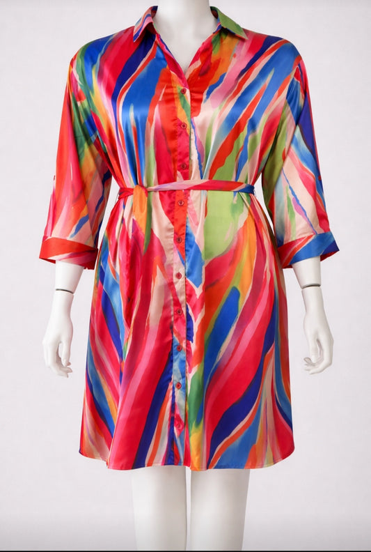 Vivid Vibes Button Down Shirt Dress