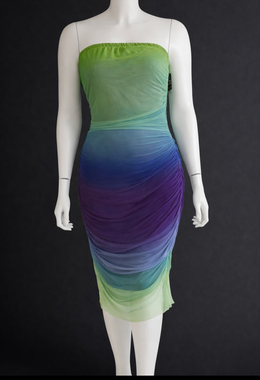 Sheer Ombre Ruched Midi Dress