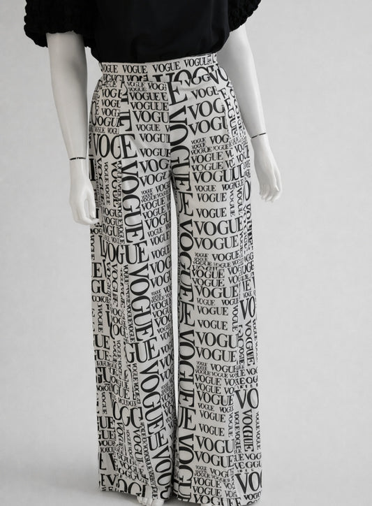 Vogue Print Wide Leg Pull On Pants